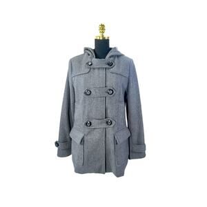 Merona Grey Hooded Peacoat - Women's Medium Wool Blend Toggle Front Jacket